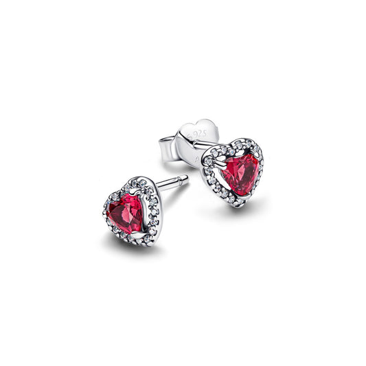 Pandora Silver Elevated Red Heart Stud Earrings