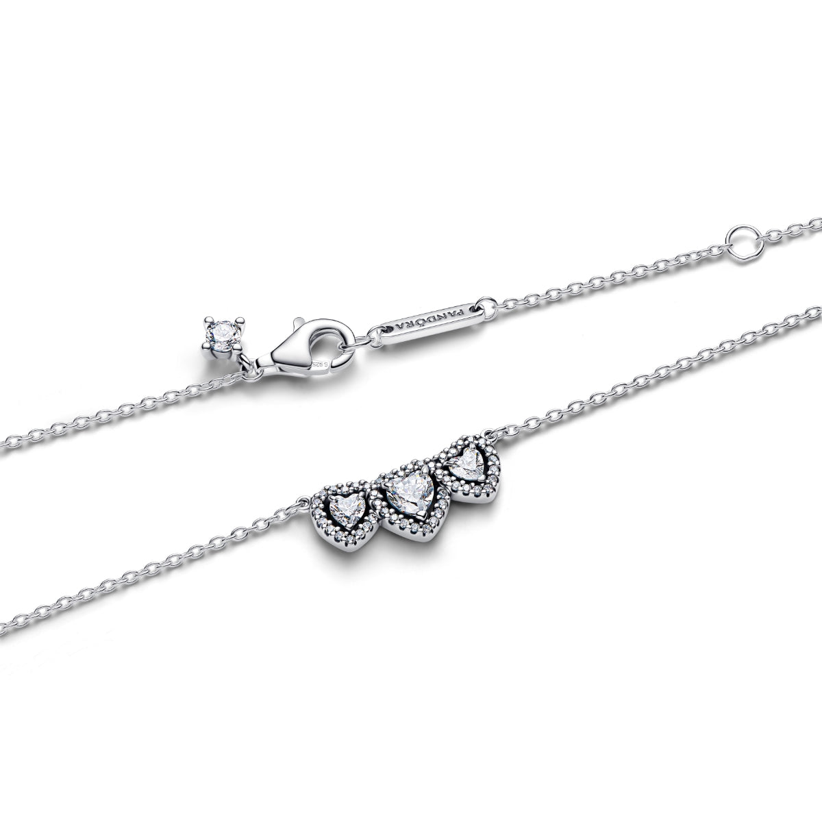Pandora Silver Halo Heart Trilogy Collier Necklace