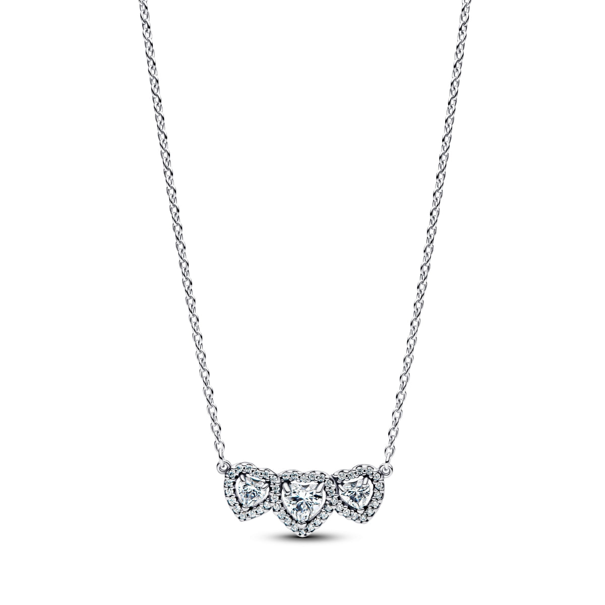 Pandora Silver Halo Heart Trilogy Collier Necklace