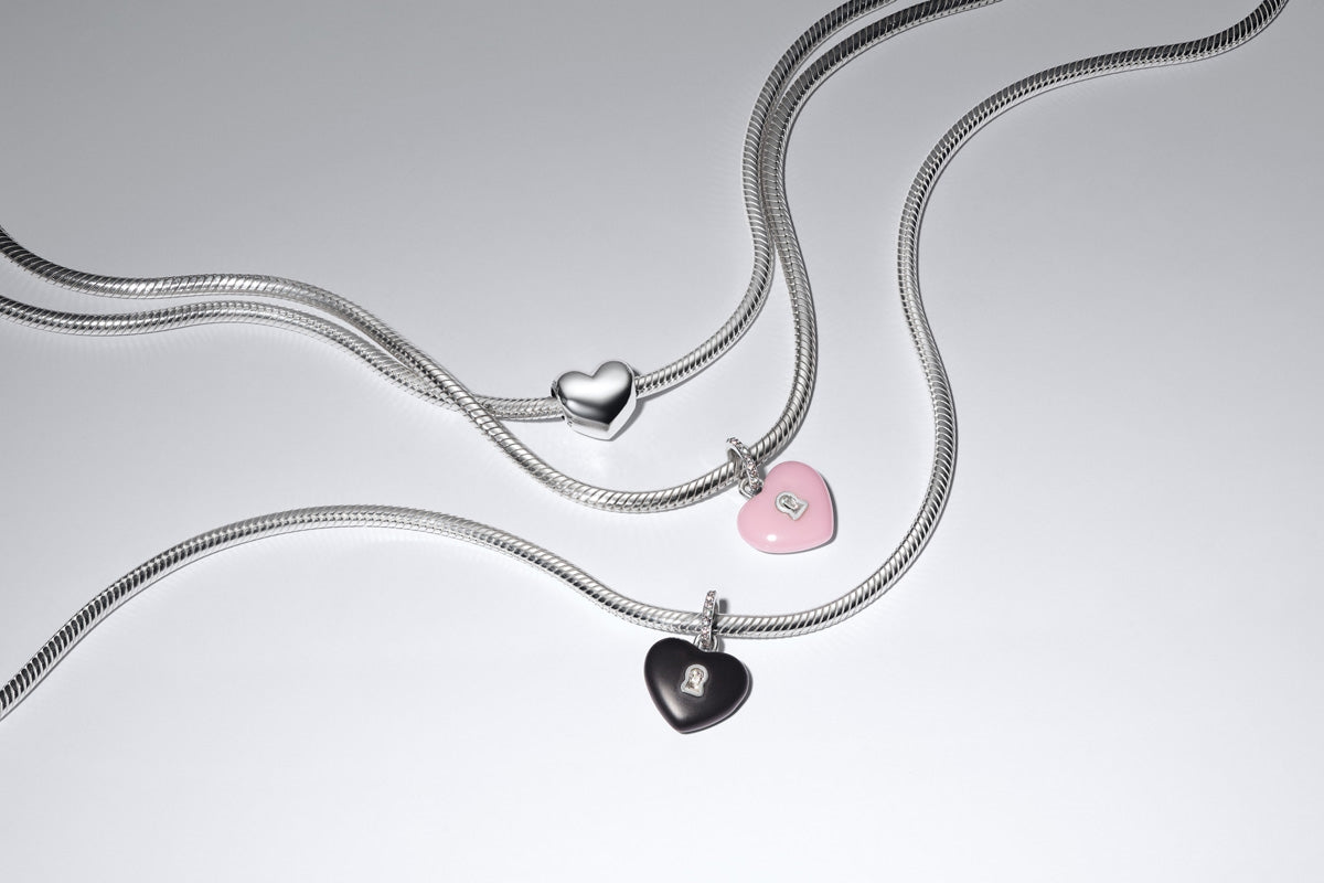 Pandora Silver Matte Black Ceramic Heart Padlock Dangle Charm
