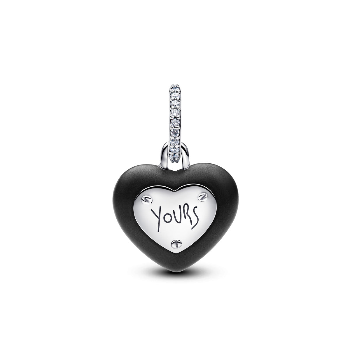 Pandora Silver Matte Black Ceramic Heart Padlock Dangle Charm