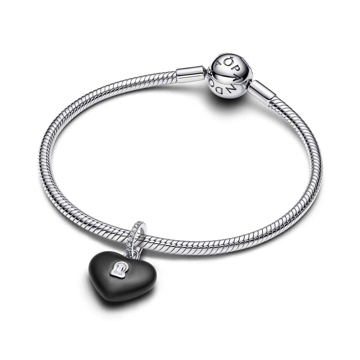 Pandora Silver Matte Black Ceramic Heart Padlock Dangle Charm