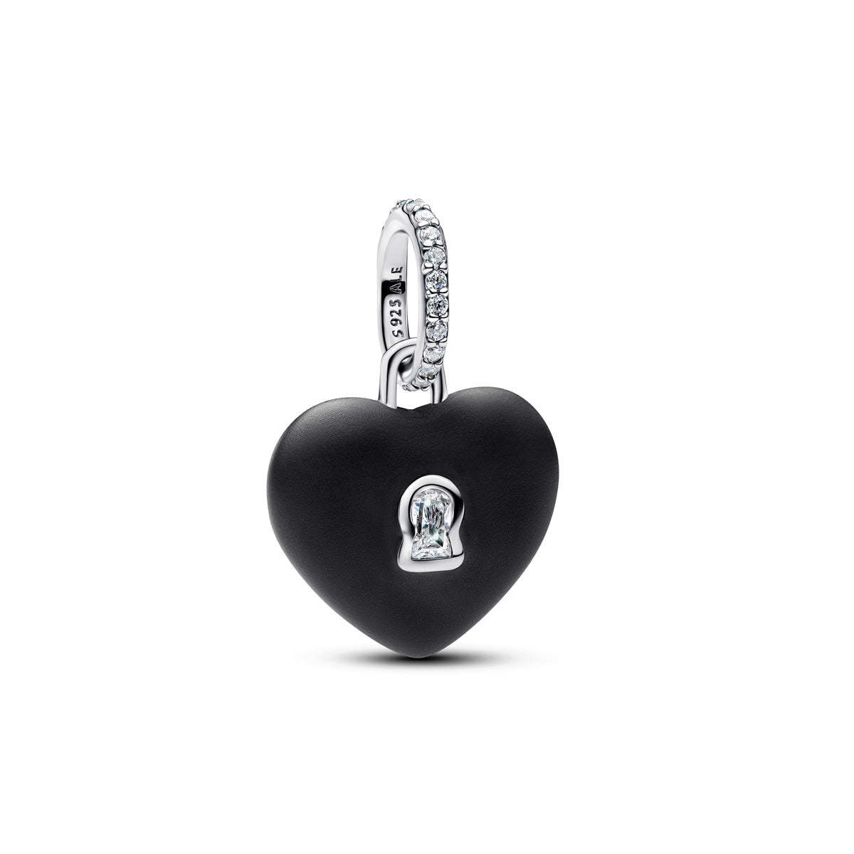Pandora Silver Matte Black Ceramic Heart Padlock Dangle Charm