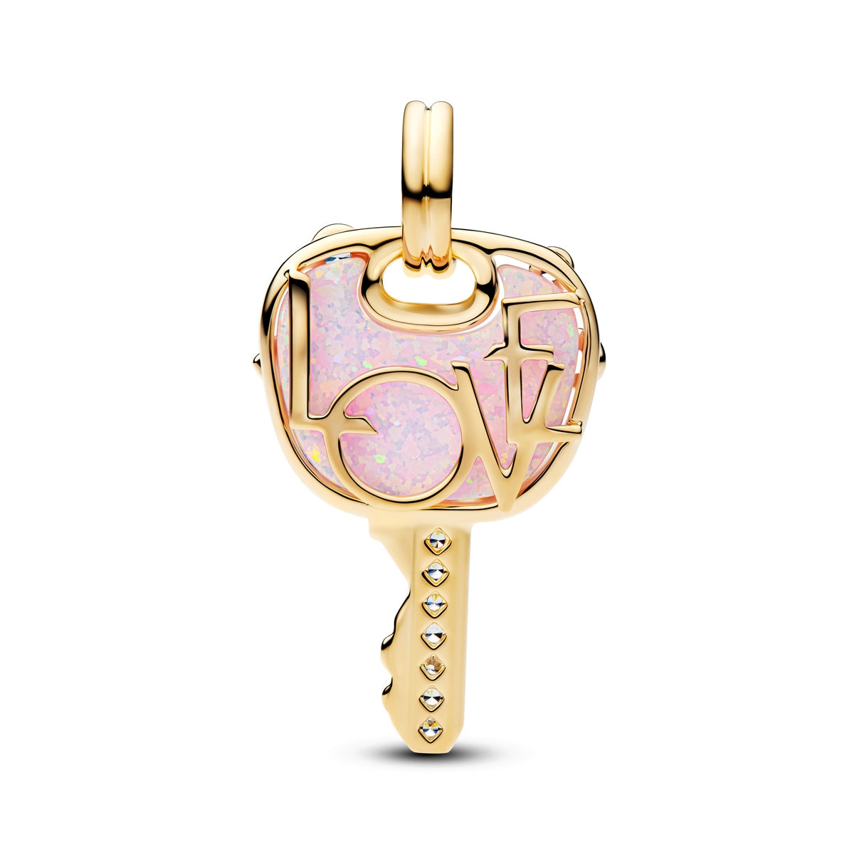 Pandora Gold Opalescent Pink Love Key Large Dangle Charm