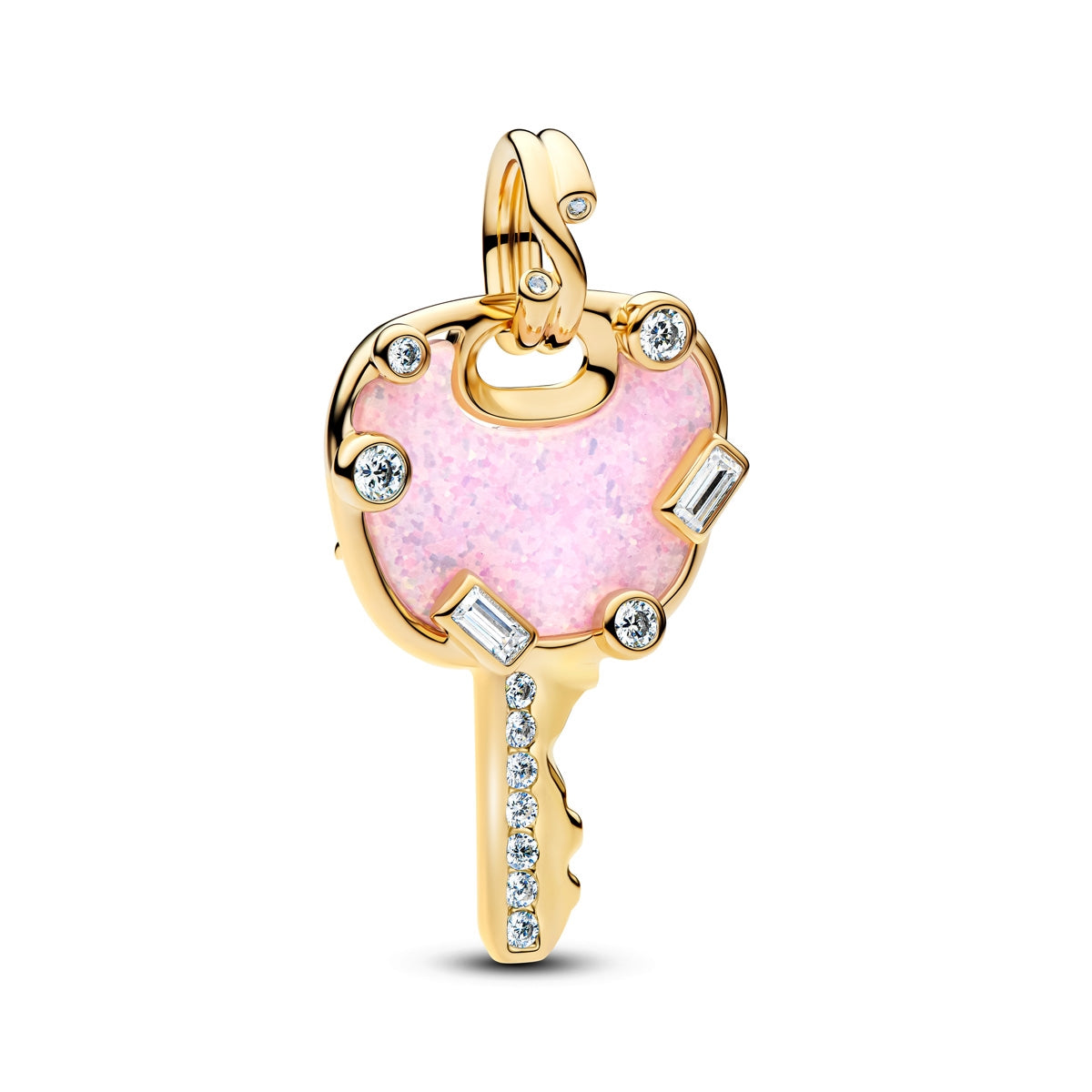 Pandora Gold Opalescent Pink Love Key Large Dangle Charm