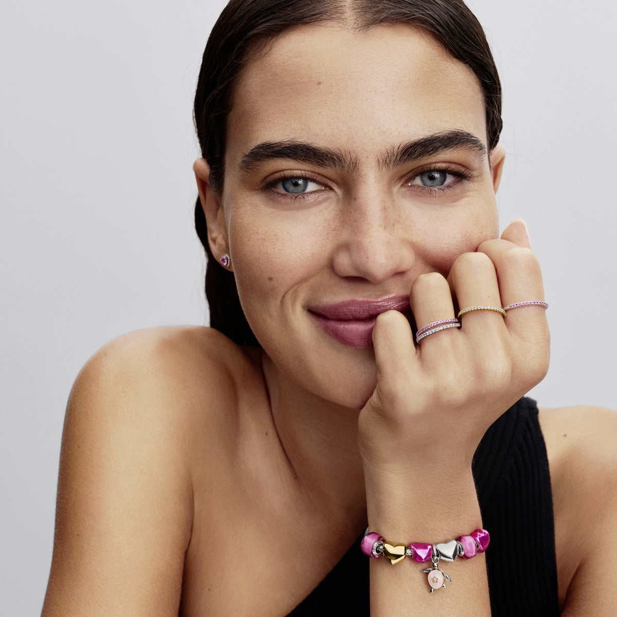 Pandora Silver Sparkling Pink Band Ring