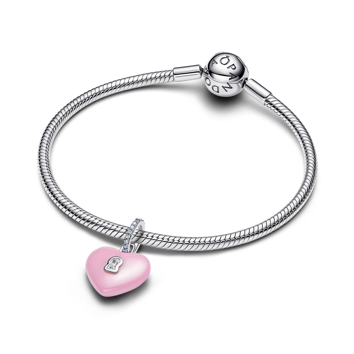 Pandora Silver Pink Ceramic Heart Padlock Dangle Charm