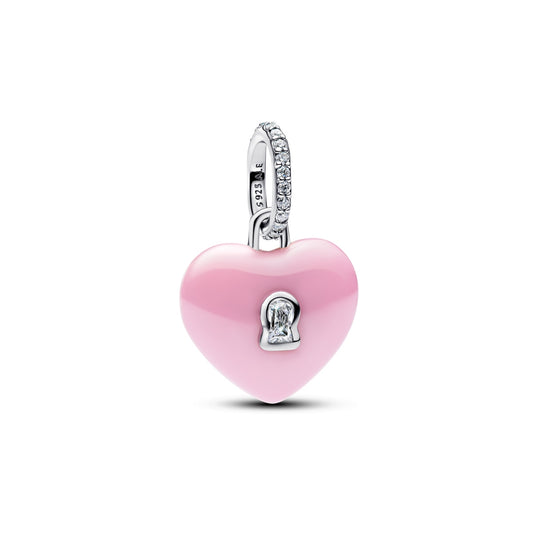 Pandora Silver Pink Ceramic Heart Padlock Dangle Charm