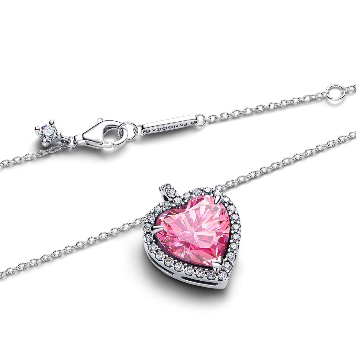 Pandora Silver Pink Halo Heart Collier Necklace