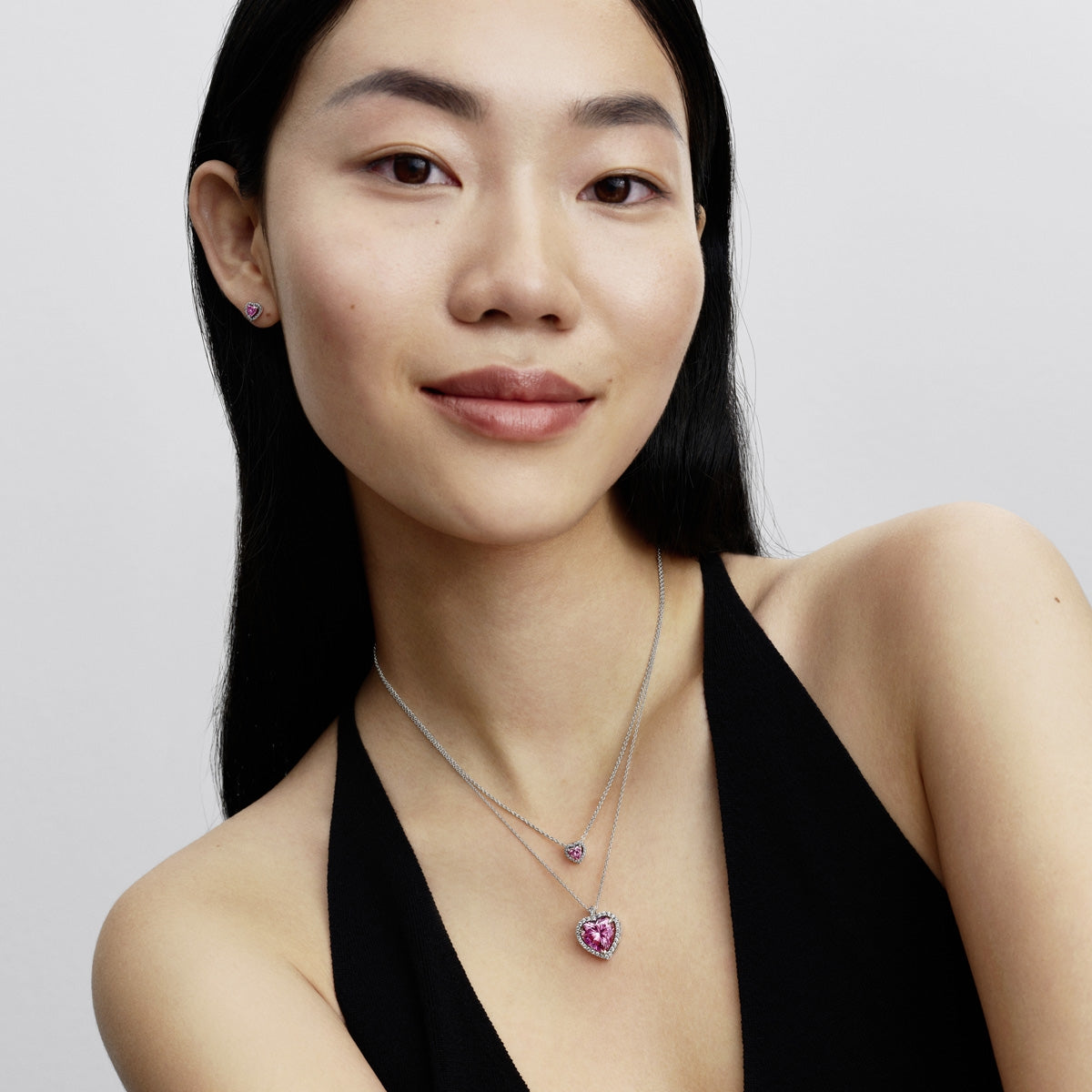 Pandora Silver Pink Halo Heart Collier Necklace