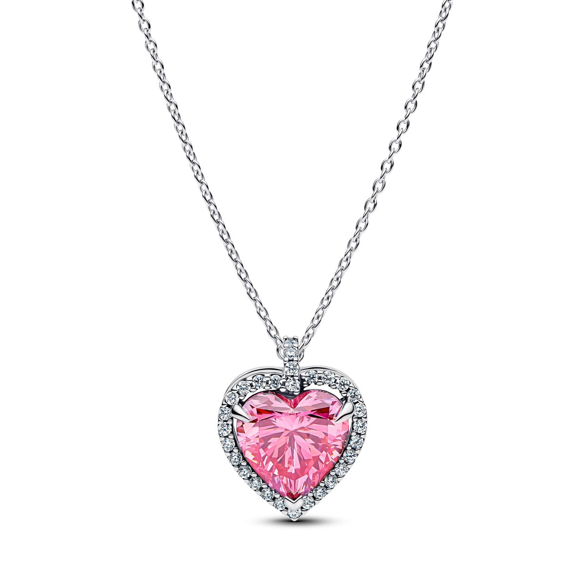 Pandora Silver Pink Halo Heart Collier Necklace