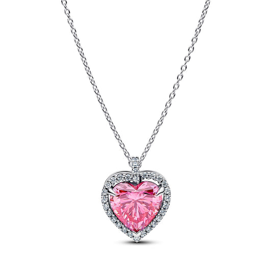 Pandora Silver Pink Halo Heart Collier Necklace