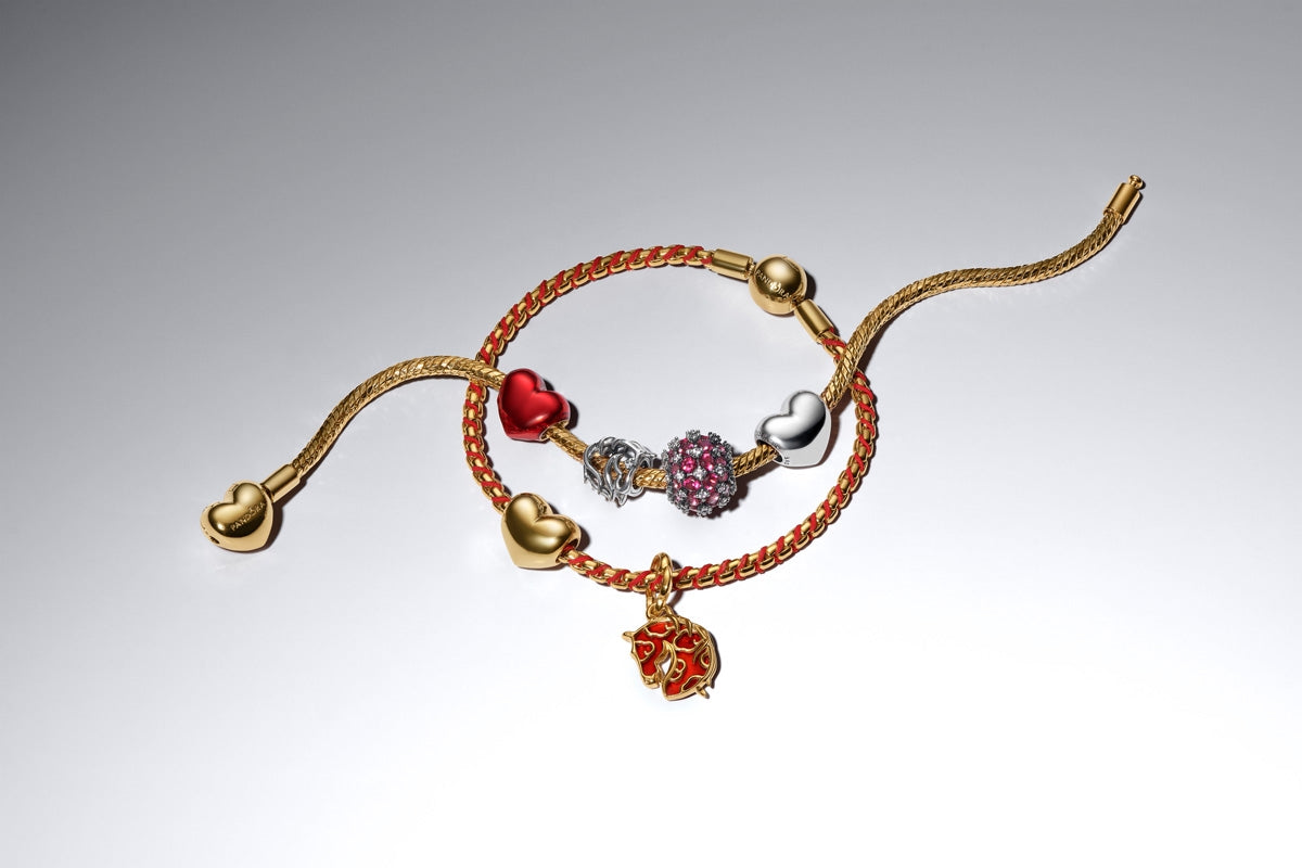 Pandora Gold Red Cord Snake Chain Bracelet