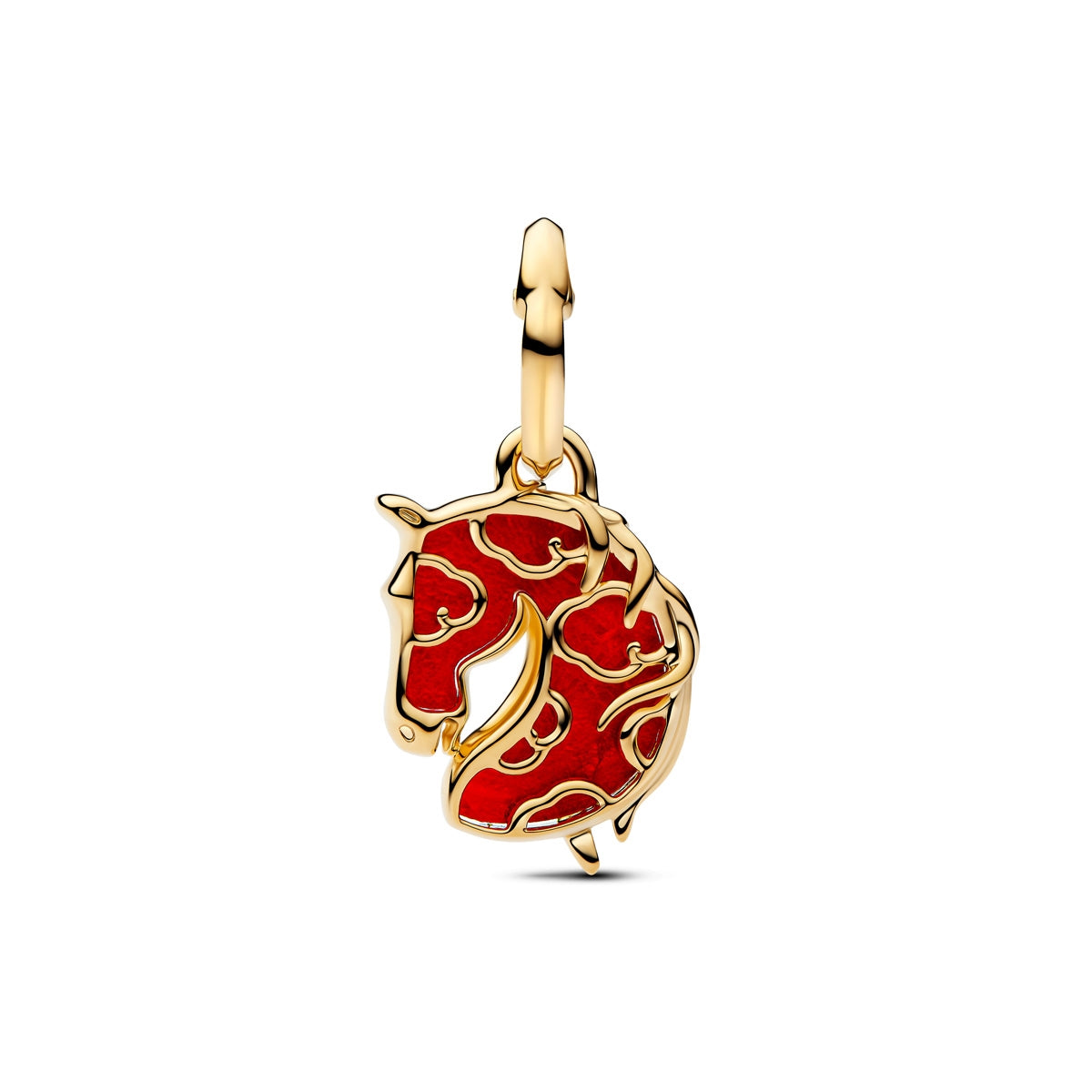 Pandora Gold Red Fire Horse Murano Glass Dangle Charm