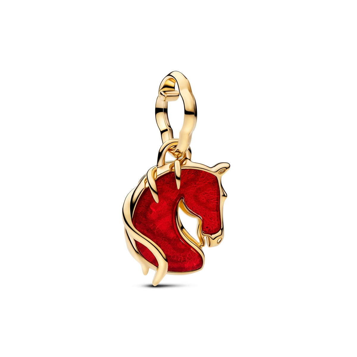Pandora Gold Red Fire Horse Murano Glass Dangle Charm