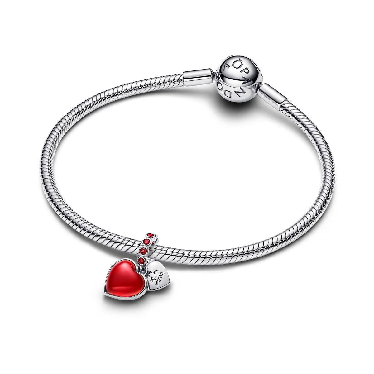 Pandora Silver Red Murano Glass Heart Double Dangle Charm