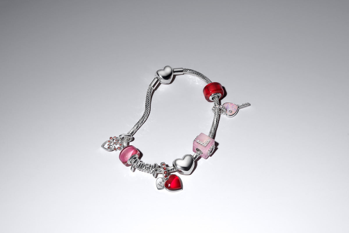 Pandora Silver Red Murano Glass Heart Double Dangle Charm