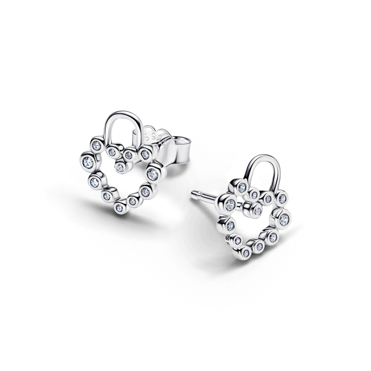 Pandora Silver Sparkling Heart Padlock Stud Earrings