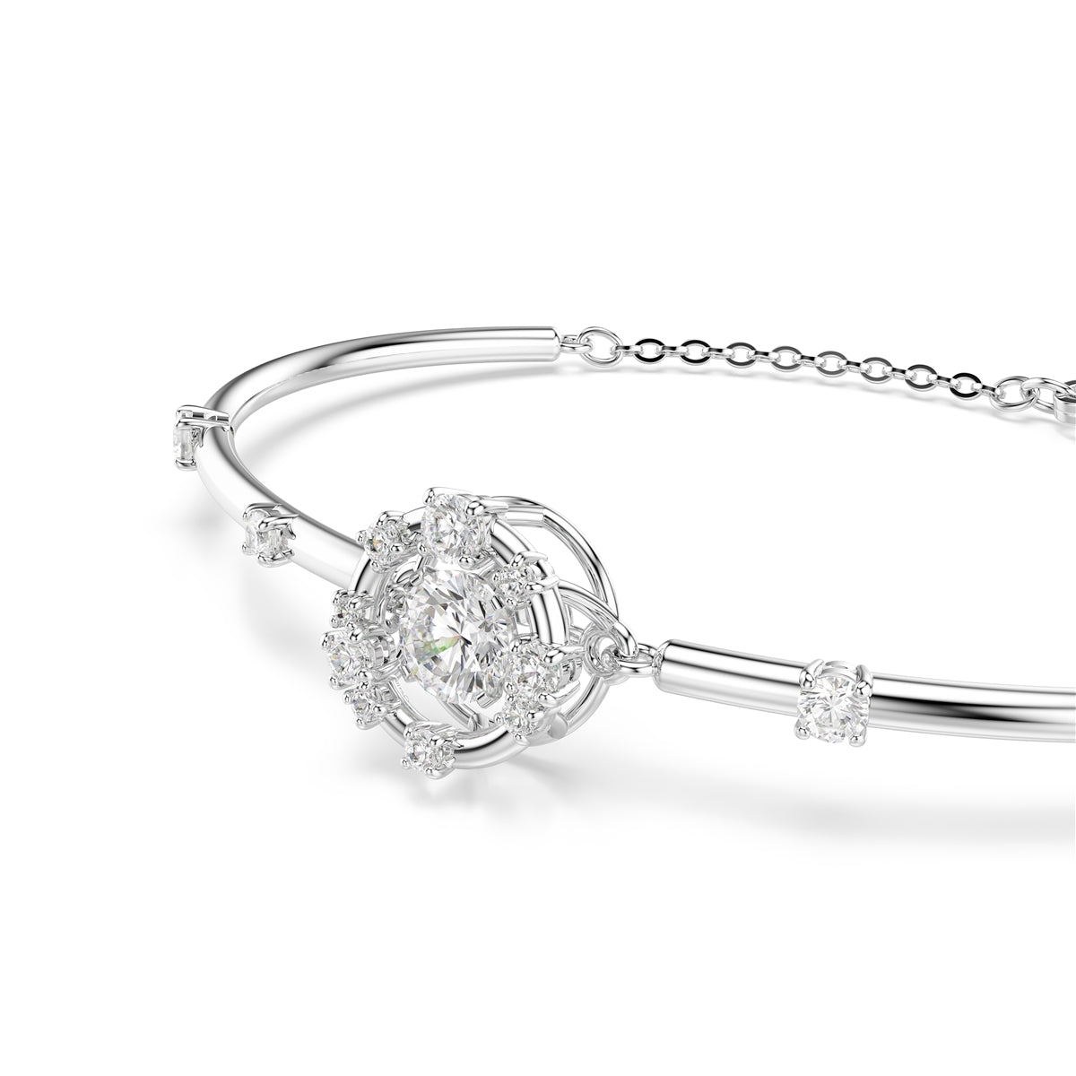 Swarovski Rhodium Plated Constella Round Cut Dancing White Stone Bangle