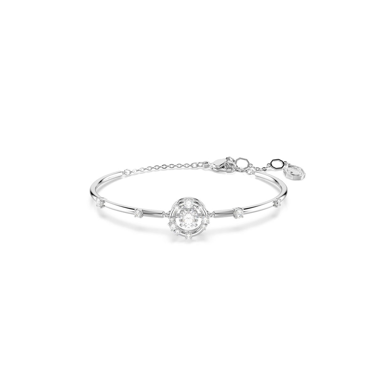 Swarovski Rhodium Plated Constella Round Cut Dancing White Stone Bangle