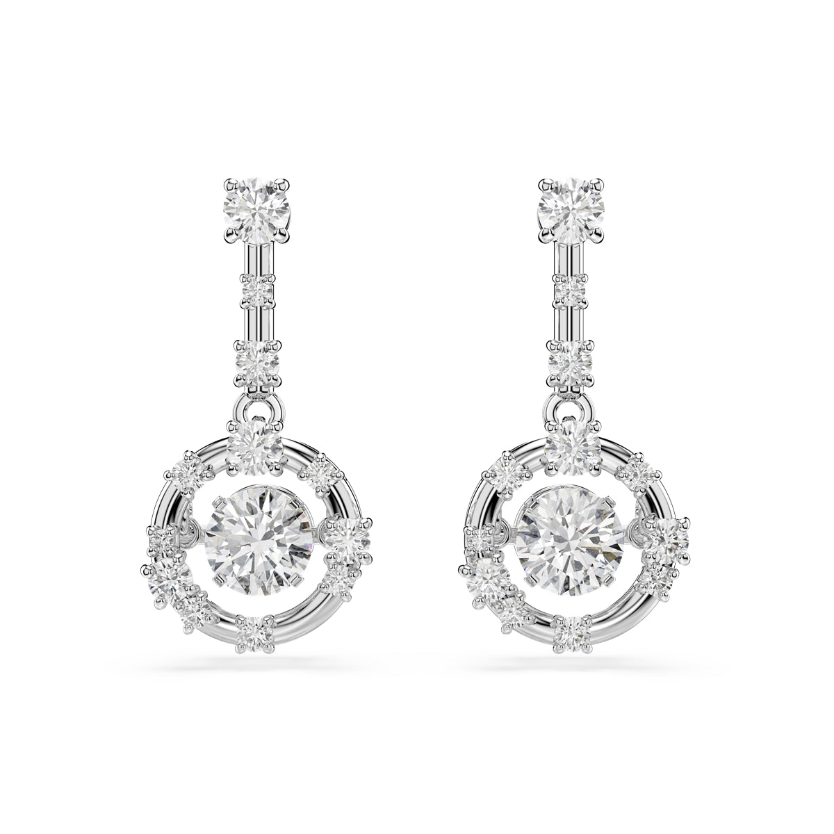 Swarovski Rhodium Plated Constella Round Cut Dancing Stones Drop Earrings