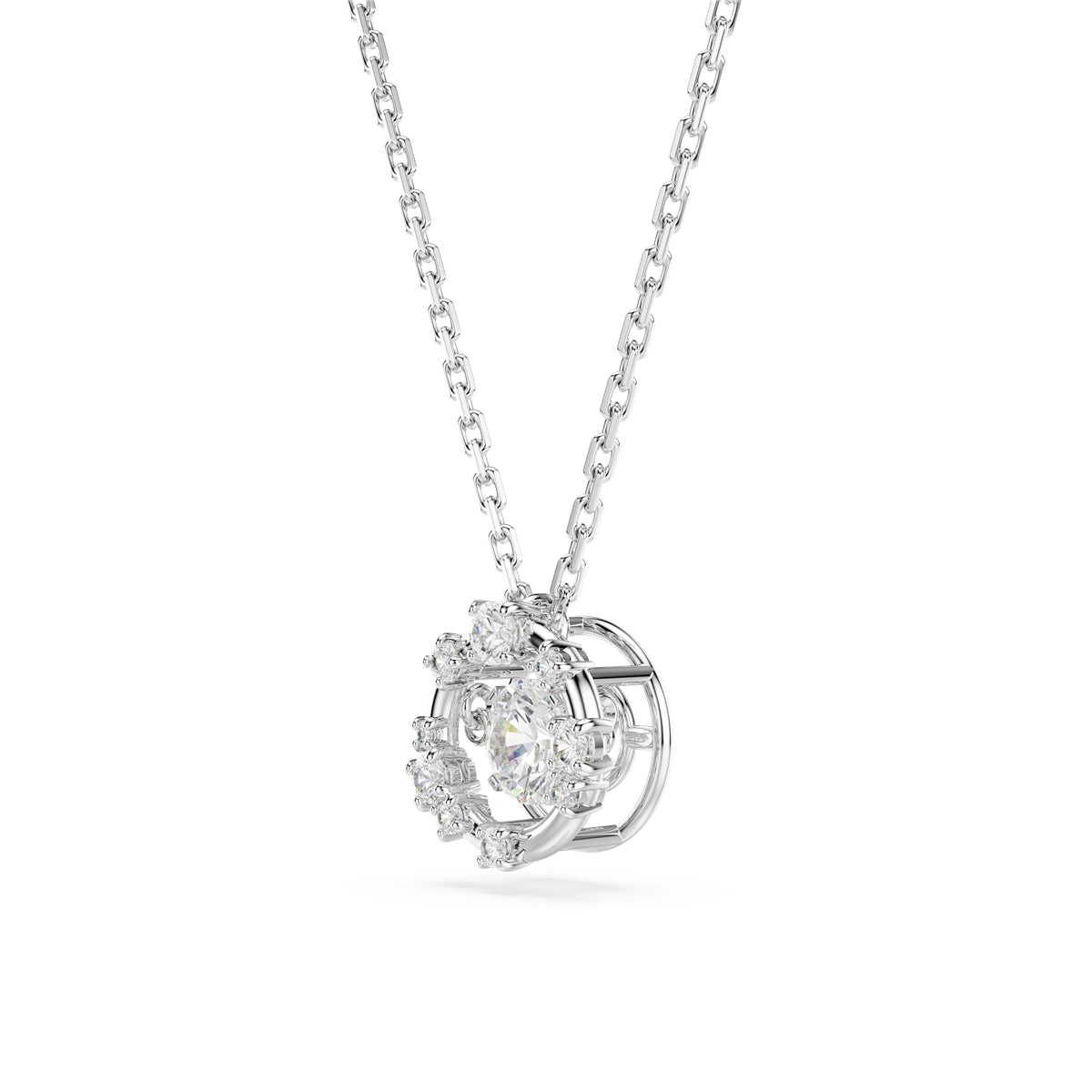 Swarovski Rhodium Plated Constella Round Cut Dancing Stone Necklace
