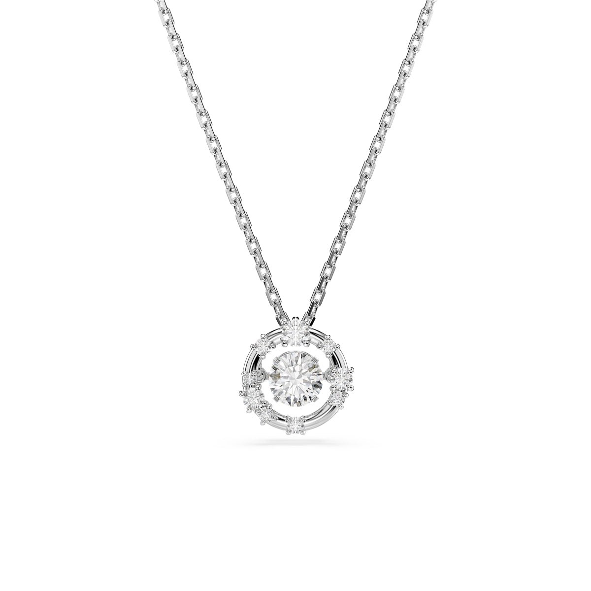 Swarovski Rhodium Plated Constella Round Cut Dancing Stone Necklace