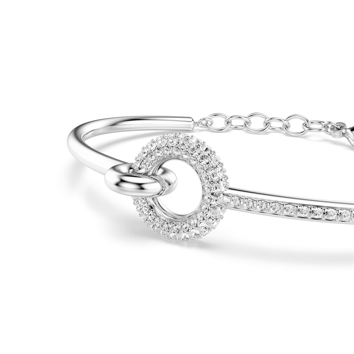 Swarovski Rhodium Plated Dextera Circle White Round Cut Bangle