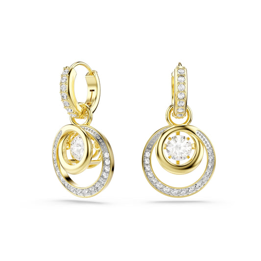 Swarovski Gold Hyperbola Round Cut Crystal Drop Hoop Earrings