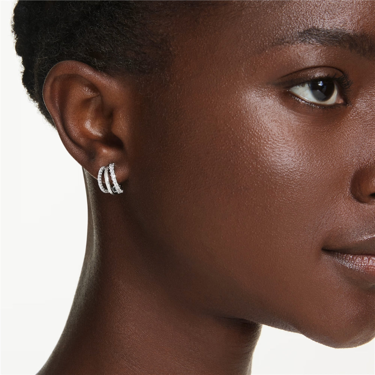 Swarovski Rhodium Plated Hyperbola Round Cut Double Hoop Earrings