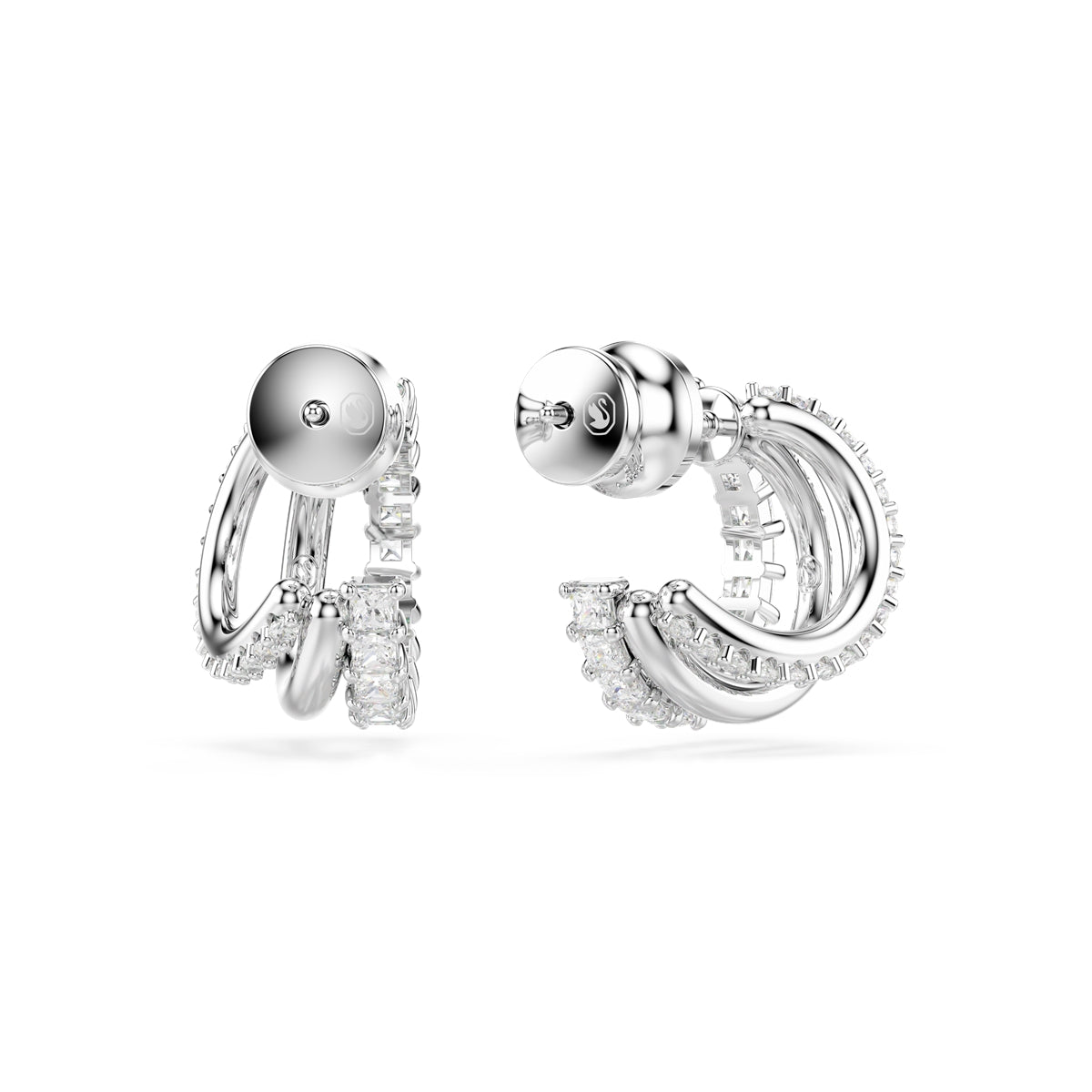 Swarovski Rhodium Plated Hyperbola Round Cut Double Hoop Earrings