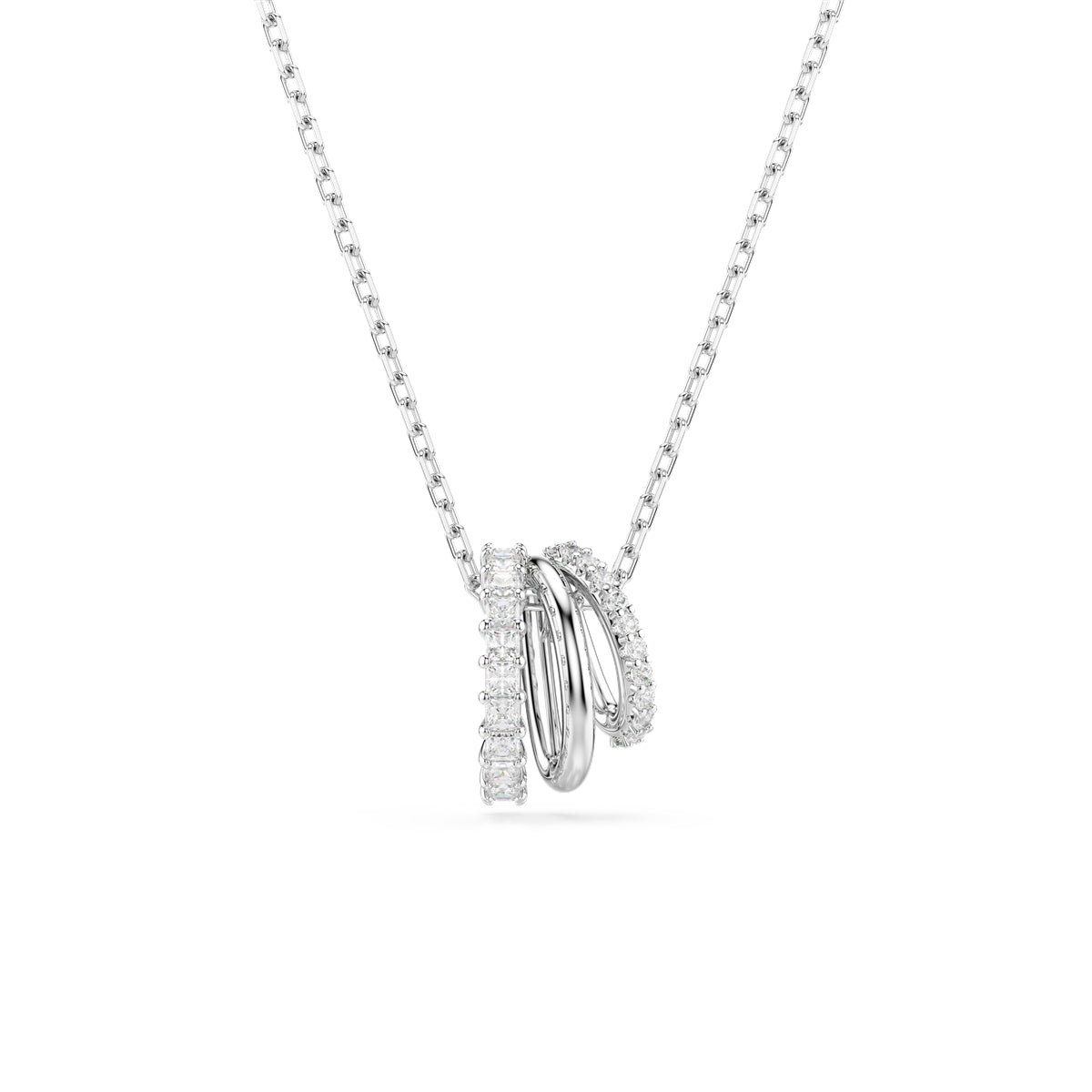 Swarovski Rhodium Plated Hyperbola Round Cut Ring Pendant Necklace