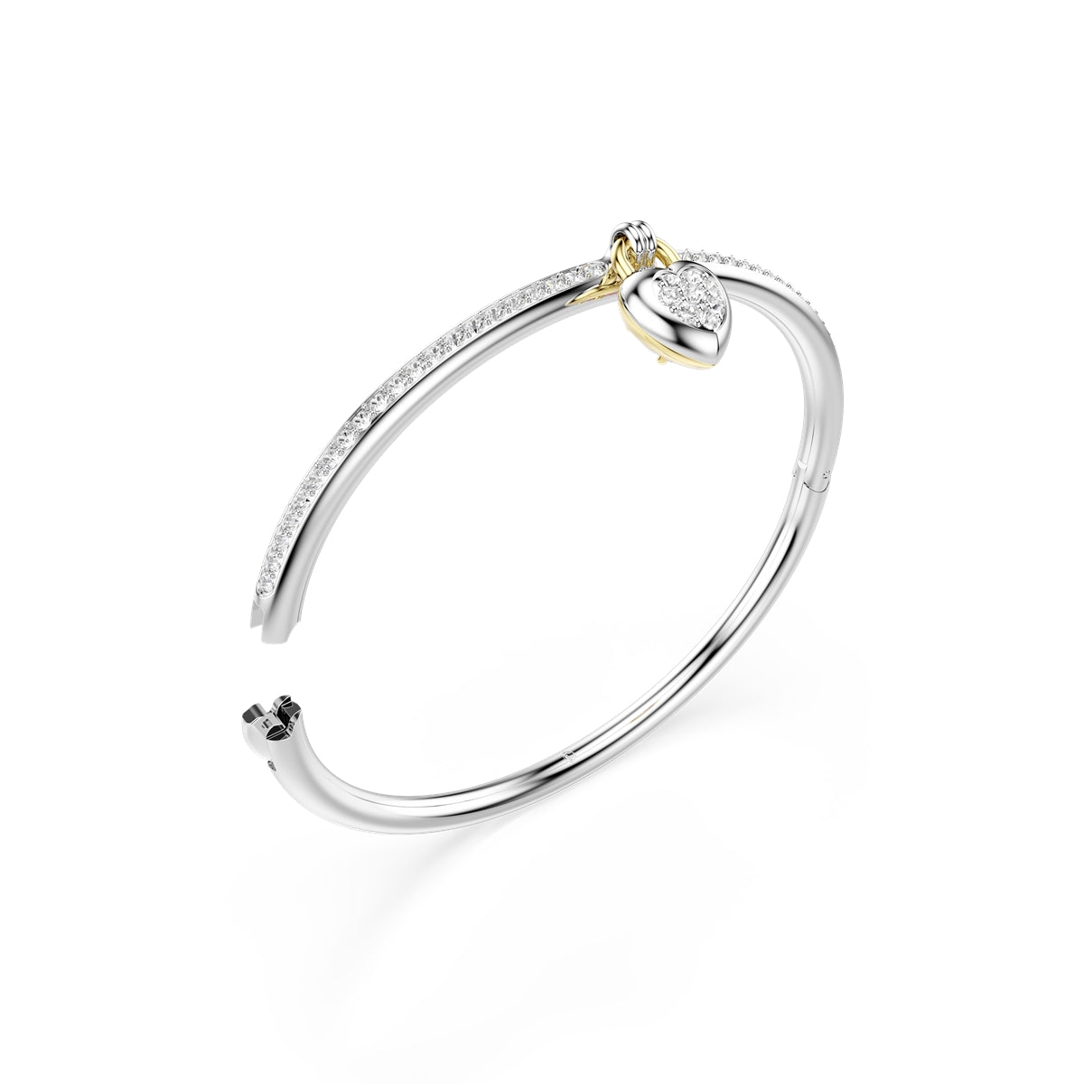 Swarovski Rhodium Plated Idyllia Gold Heart Pink Crystal Bangle