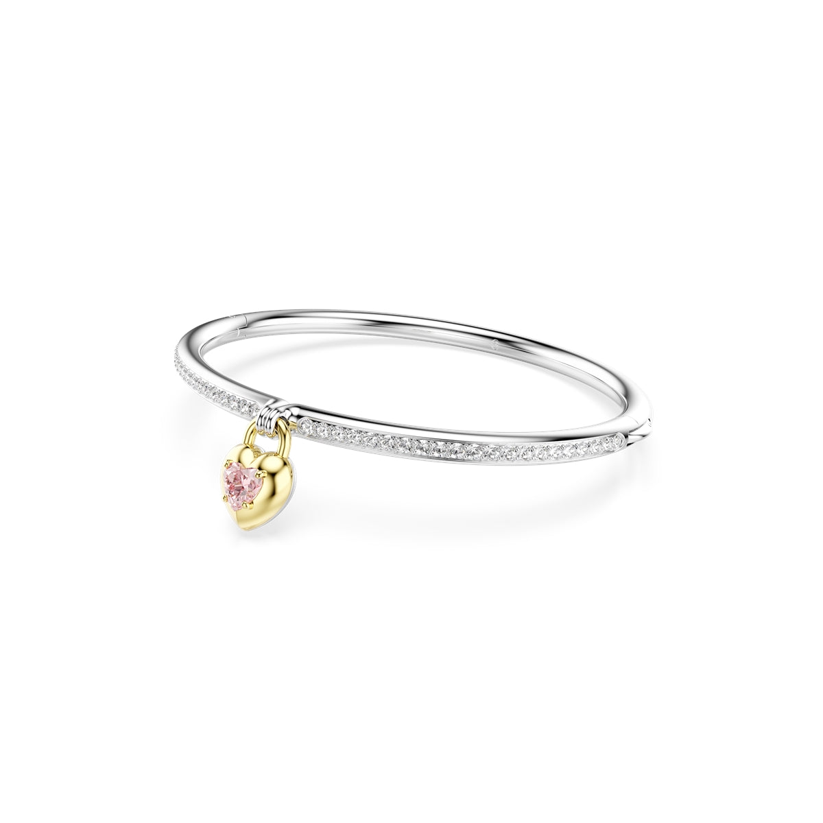 Swarovski Rhodium Plated Idyllia Gold Heart Pink Crystal Bangle