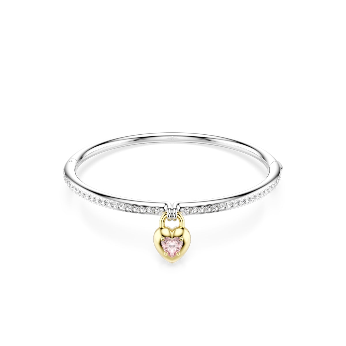 Swarovski Rhodium Plated Idyllia Gold Heart Pink Crystal Bangle