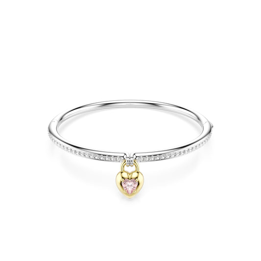 Swarovski Rhodium Plated Idyllia Gold Heart Pink Crystal Bangle