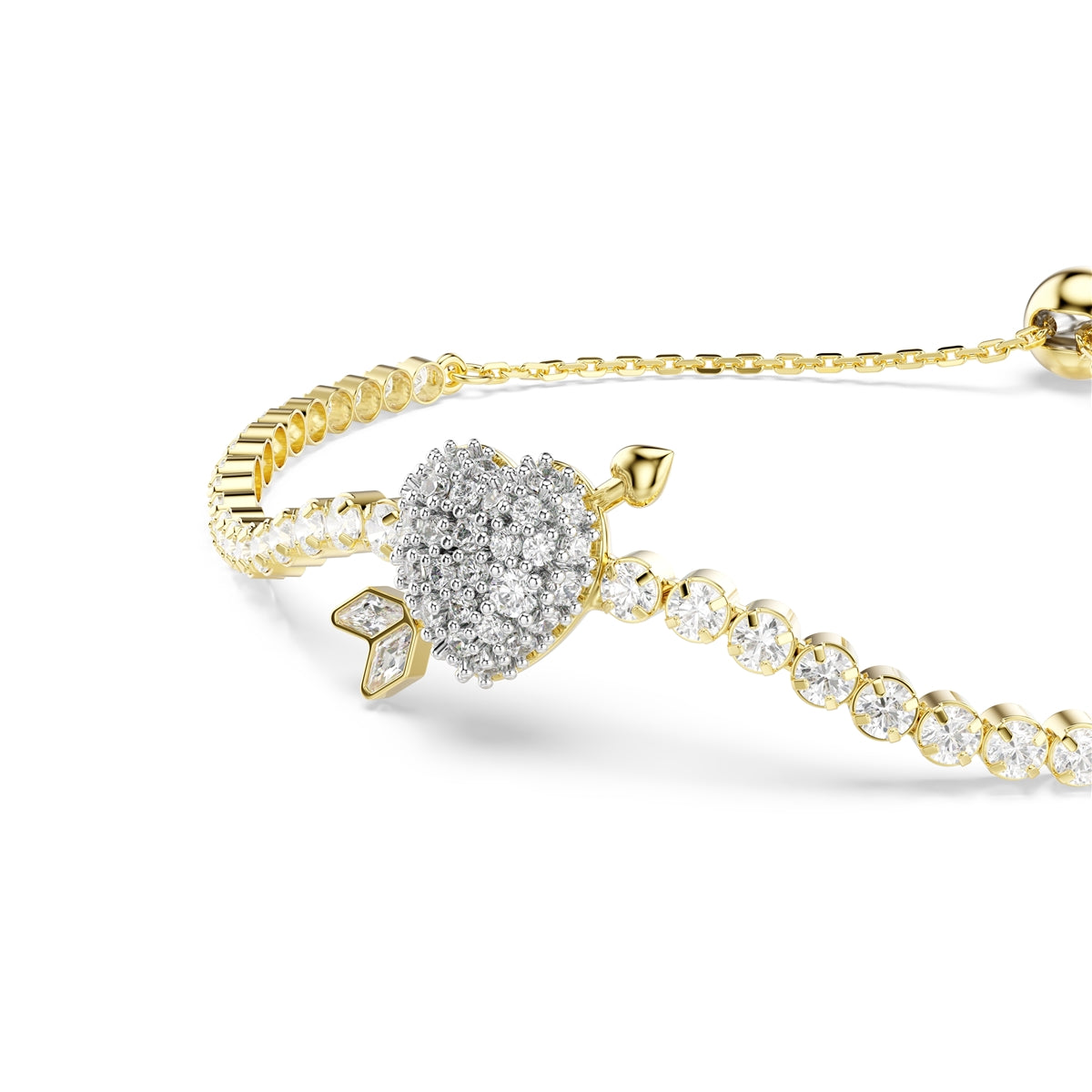 Swarovski Gold Idyllia Arrow Pierced Heart Mixed Cuts White Bracelet