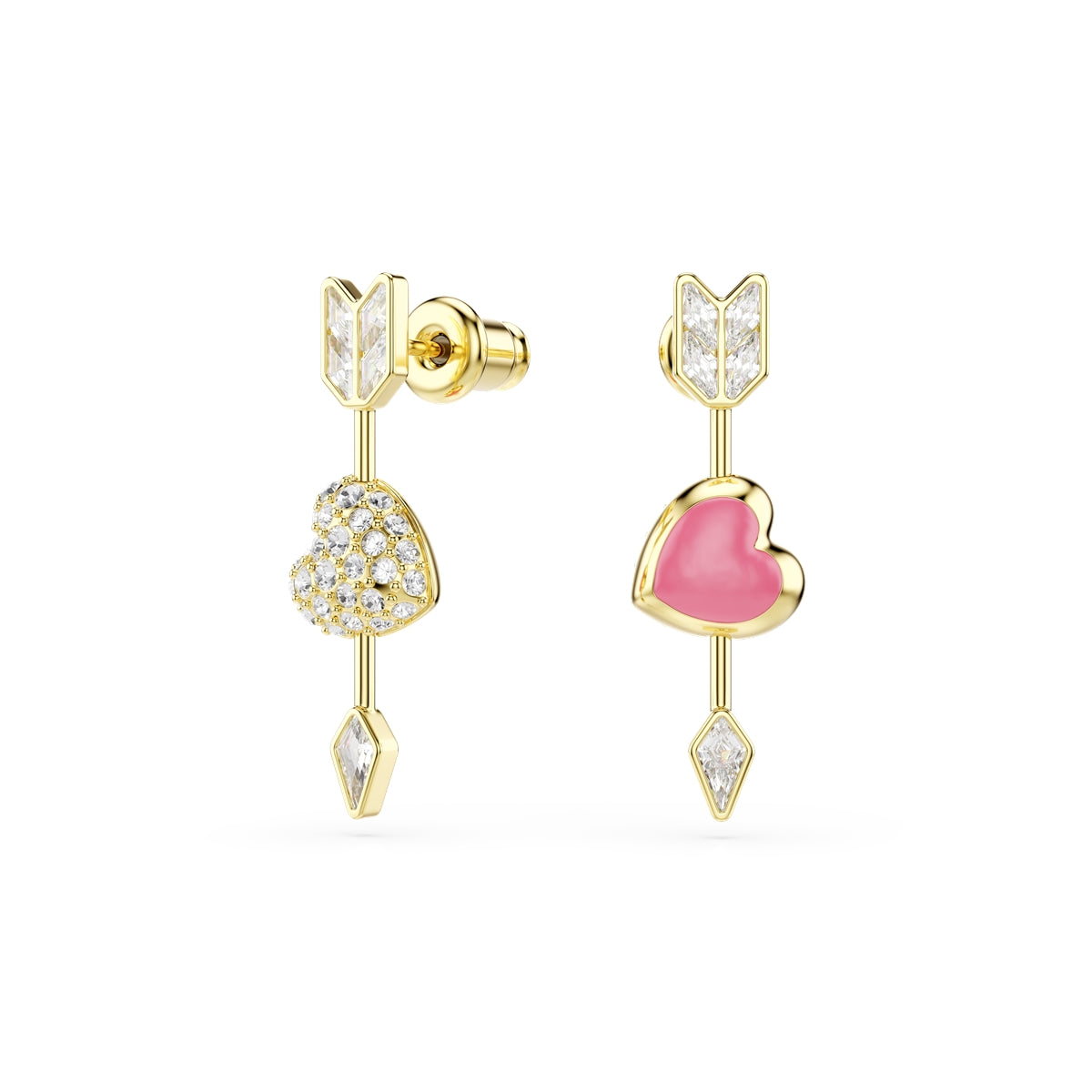 Swarovski Gold Idyllia Mixed Cuts Arrow Pierced Heart Drop Earrings