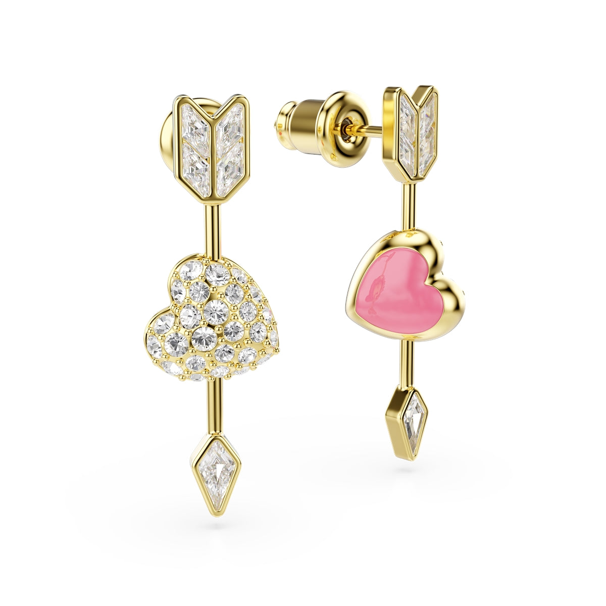 Swarovski Gold Idyllia Mixed Cuts Arrow Pierced Heart Drop Earrings