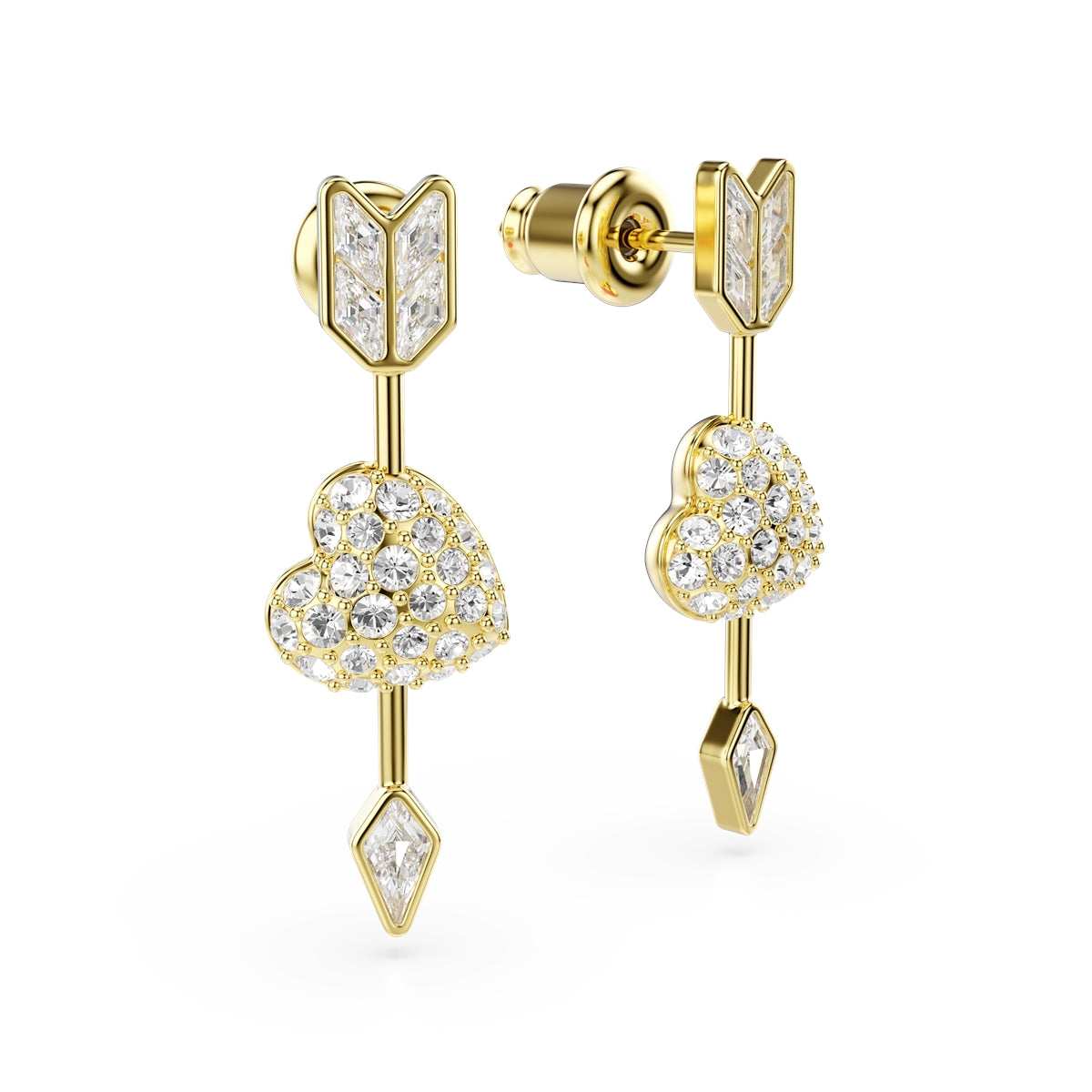 Swarovski Gold Idyllia Mixed Cuts Arrow Pierced Heart Drop Earrings