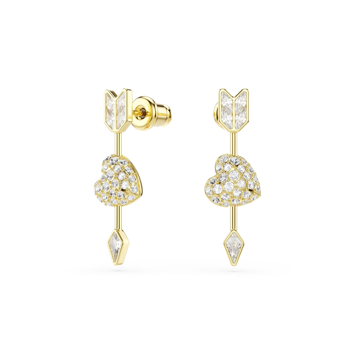 Swarovski Gold Idyllia Mixed Cuts Arrow Pierced Heart Drop Earrings