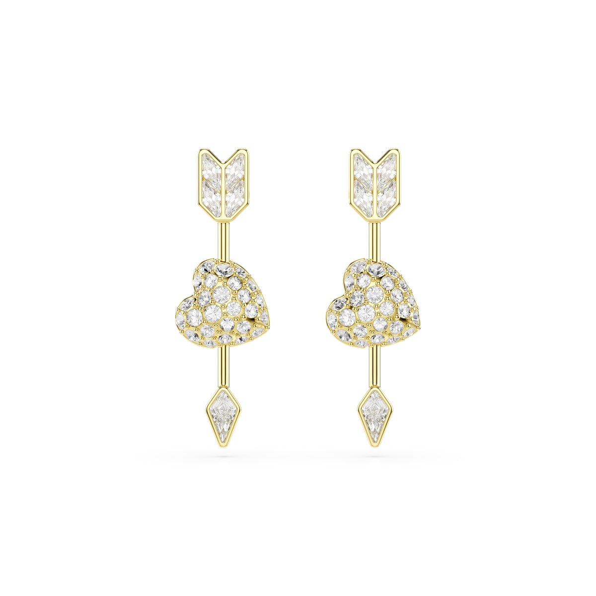 Swarovski Gold Idyllia Mixed Cuts Arrow Pierced Heart Drop Earrings