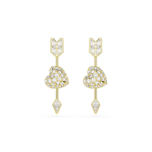 Swarovski Gold Idyllia Mixed Cuts Arrow Pierced Heart Drop Earrings