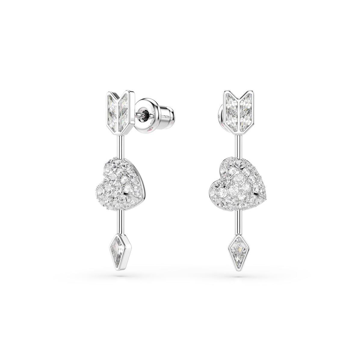 Swarovski Rhodium Plated Idyllia Mixed Cuts Arrow Pierced Heart Drop Earrings