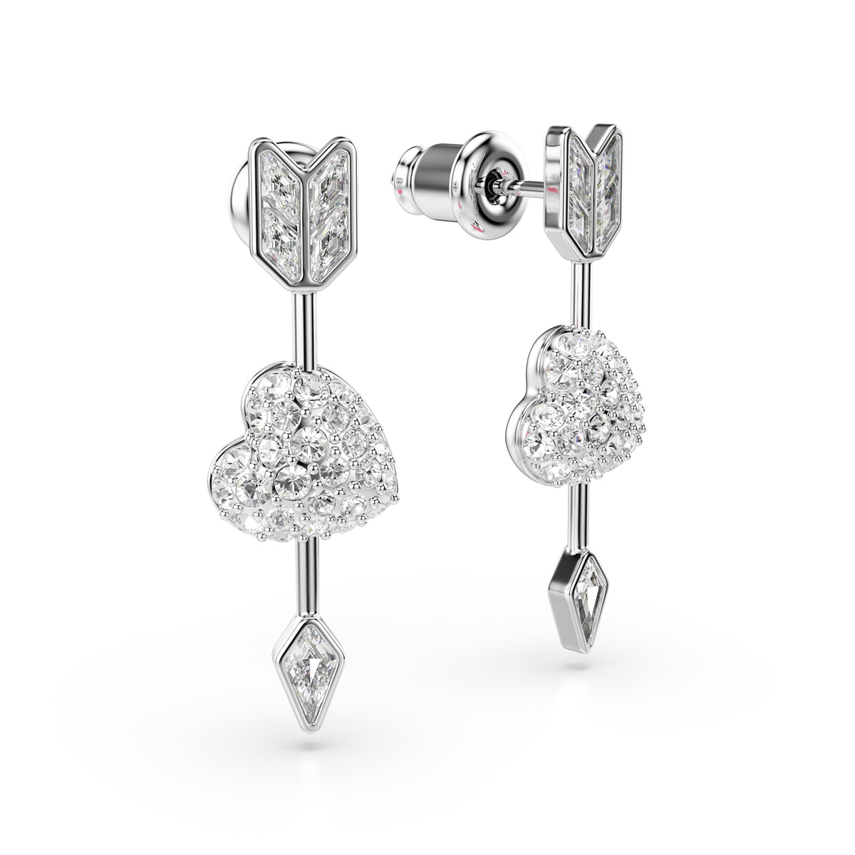 Swarovski Rhodium Plated Idyllia Mixed Cuts Arrow Pierced Heart Drop Earrings