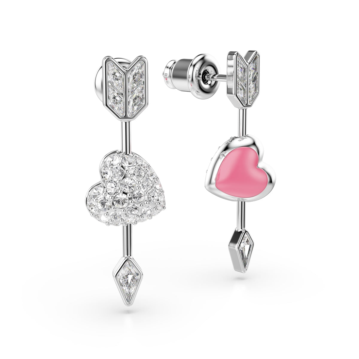 Swarovski Rhodium Plated Idyllia Mixed Cuts Arrow Pierced Heart Drop Earrings
