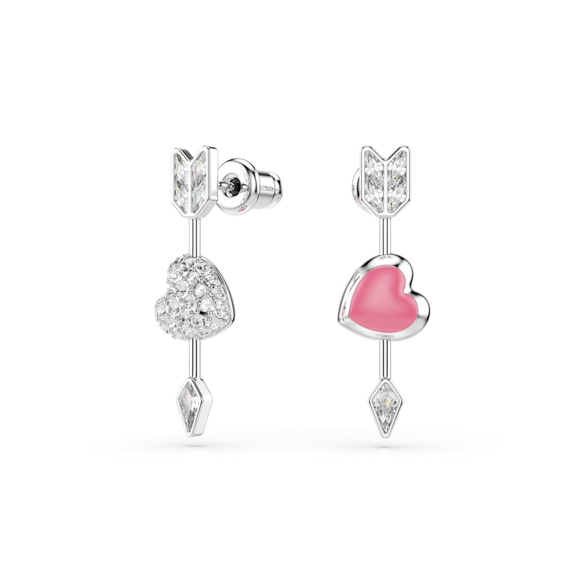 Swarovski Rhodium Plated Idyllia Mixed Cuts Arrow Pierced Heart Drop Earrings