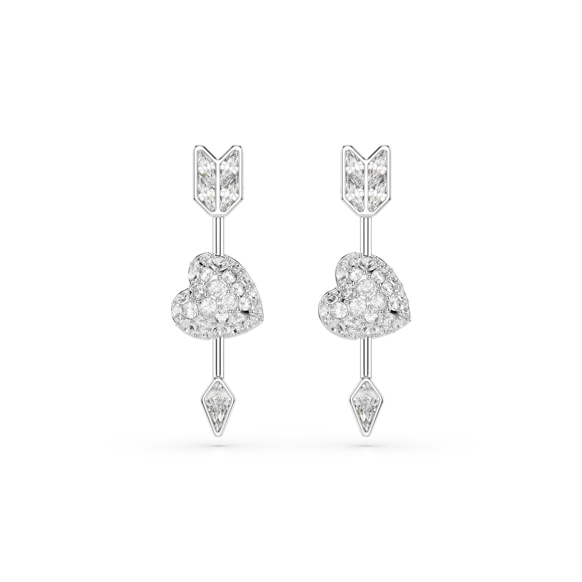 Swarovski Rhodium Plated Idyllia Mixed Cuts Arrow Pierced Heart Drop Earrings