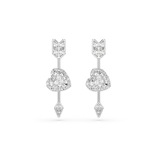 Swarovski Rhodium Plated Idyllia Mixed Cuts Arrow Pierced Heart Drop Earrings