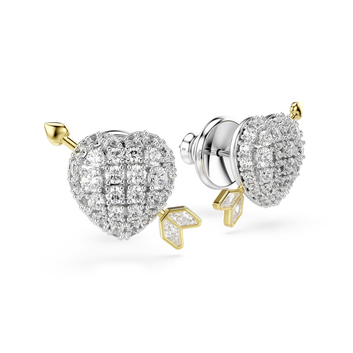 Swarovski Two-Toned Idyllia Arrow Pierced Heart Stud Earrings
